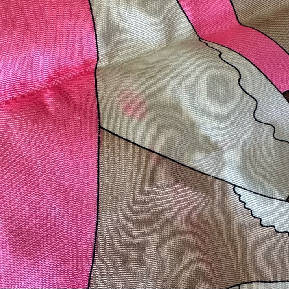 Averardo Bessi Silk Scarf 34x34 Pink Tan Hand Rolled Edges Flaws - Picture 7 of 10
